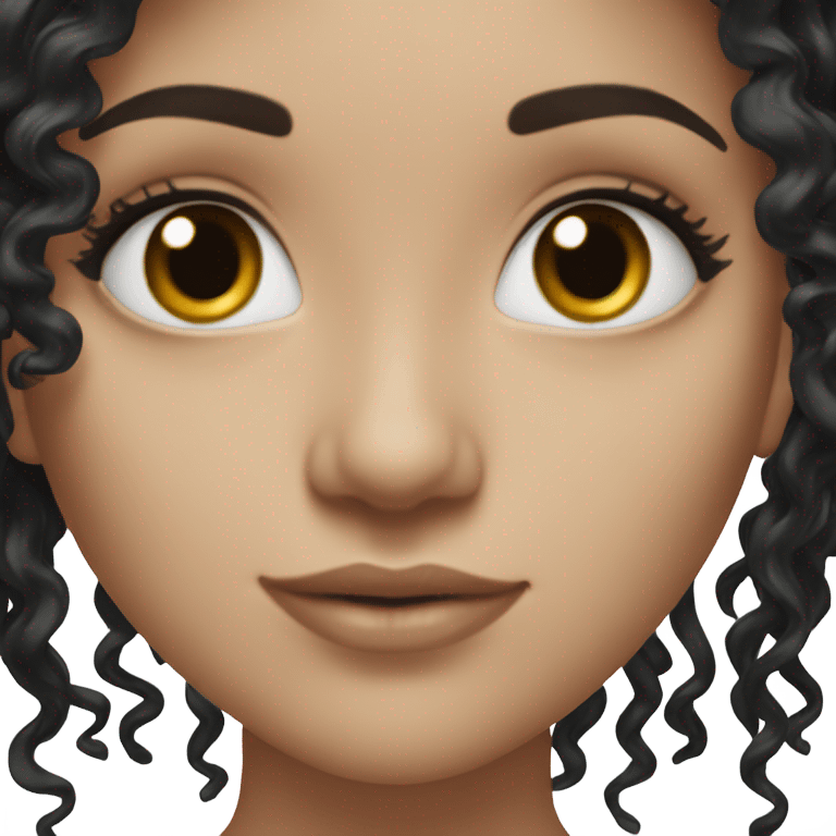 A white girl with black curly curly hair and long lashes emoji