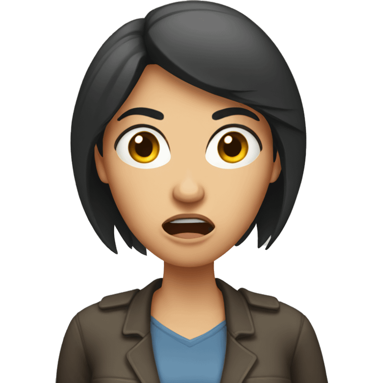 Brunette angry Woman talking on cell phone emoji