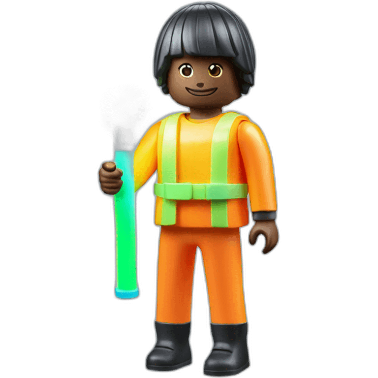 Playmobil wearing neon light clothes, HOLDING A NEON TUBE LIGHT  emoji