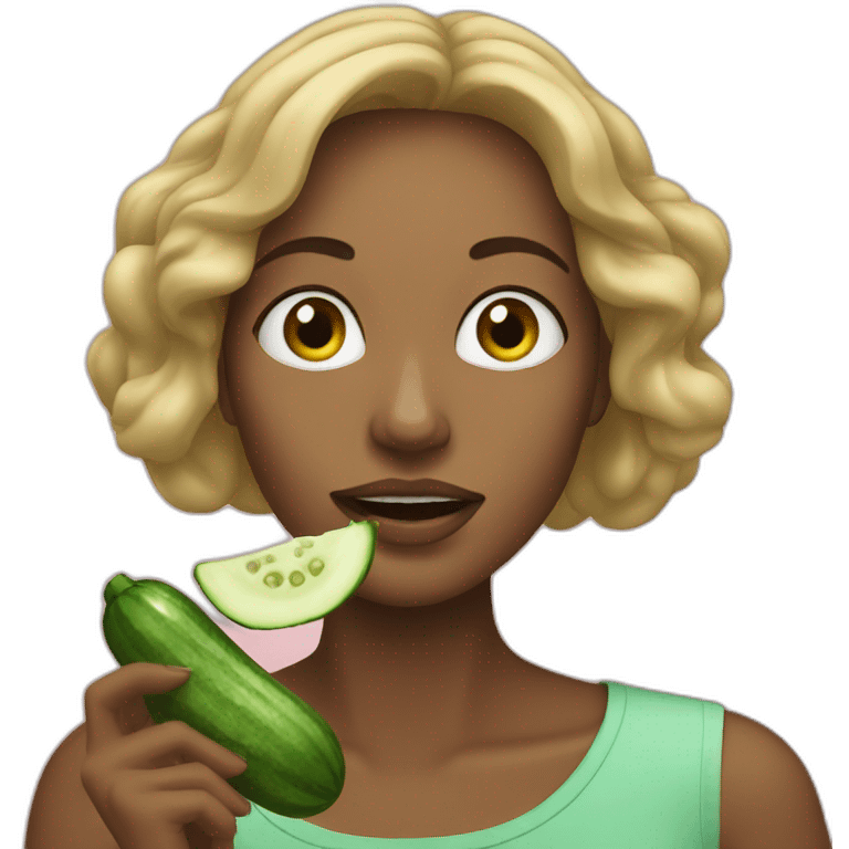 Woman eating cucumber emoji