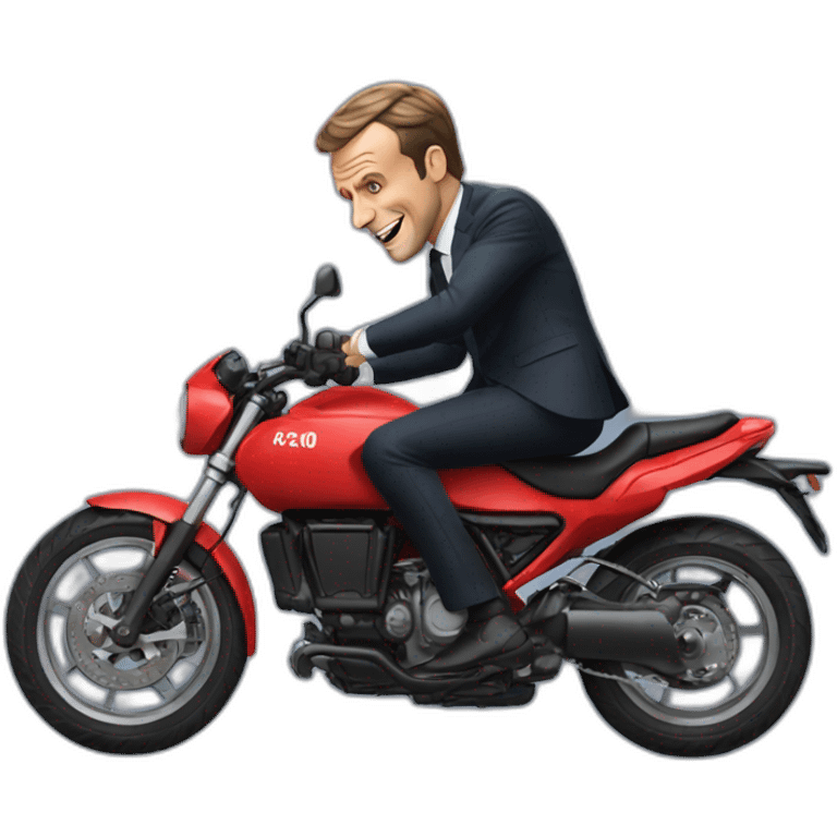 Emmanuel Macron doing wheelies with motorcycle emoji