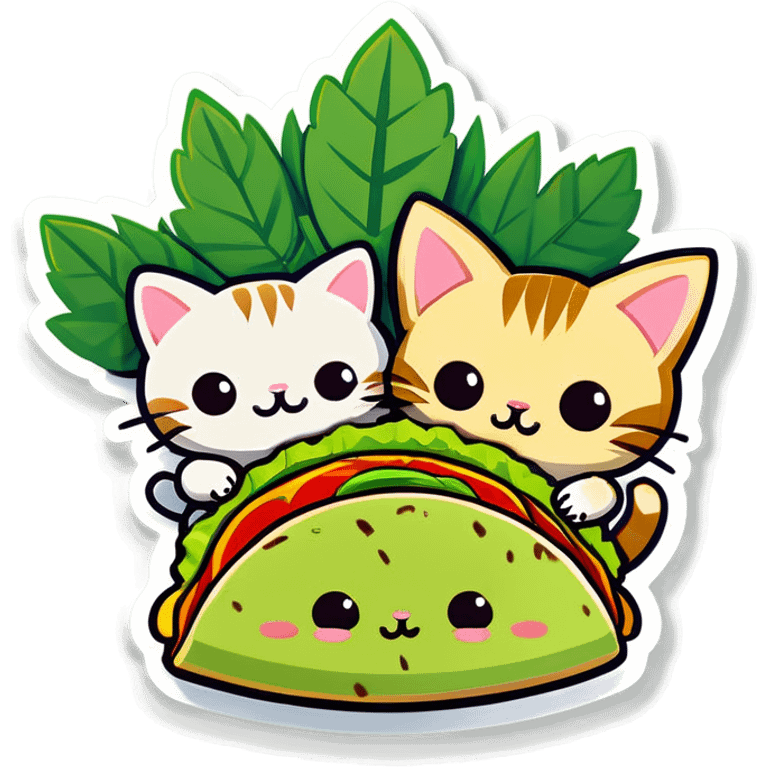 Kawaii Cannabis leaf and kittens eating tacos kawaii style  emoji