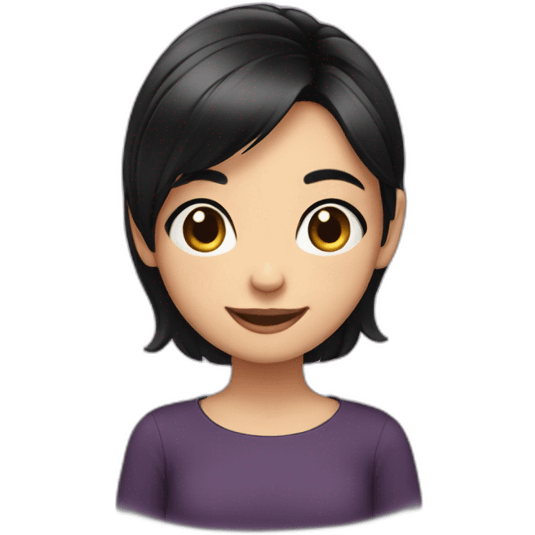 Cute girl with black hair smiling with hands on chin emoji