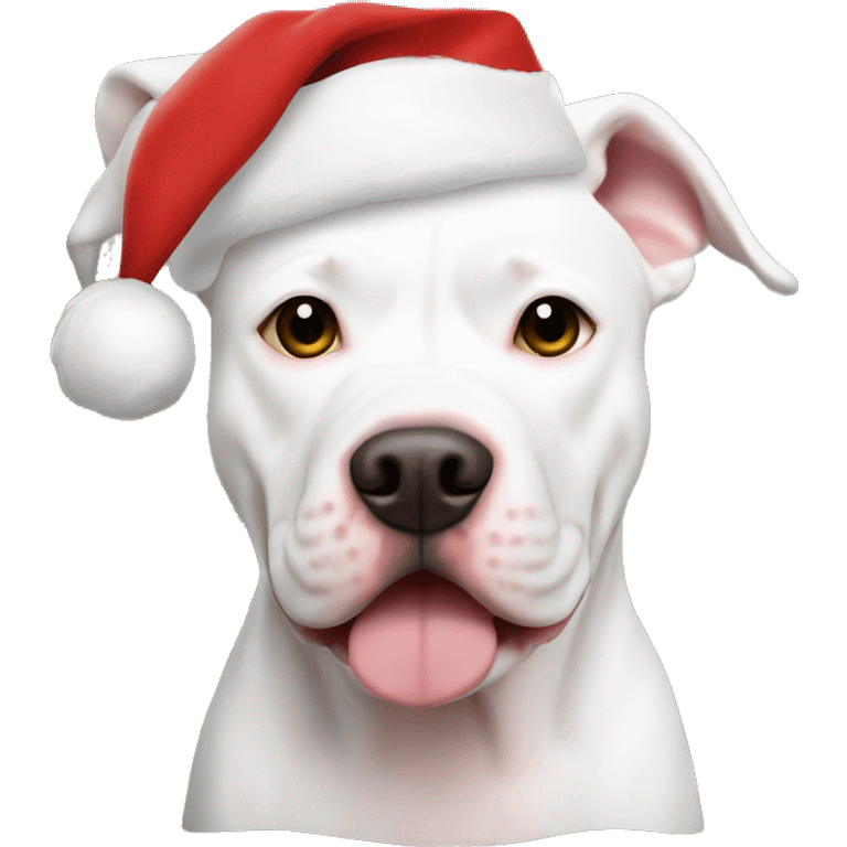 white pitbull natural ears santa hat emoji