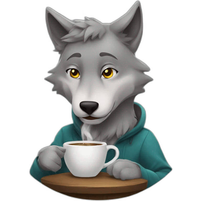 anthro wolf sipping coffee emoji