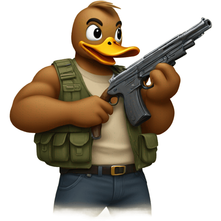 Duck has muscles with a gun emoji