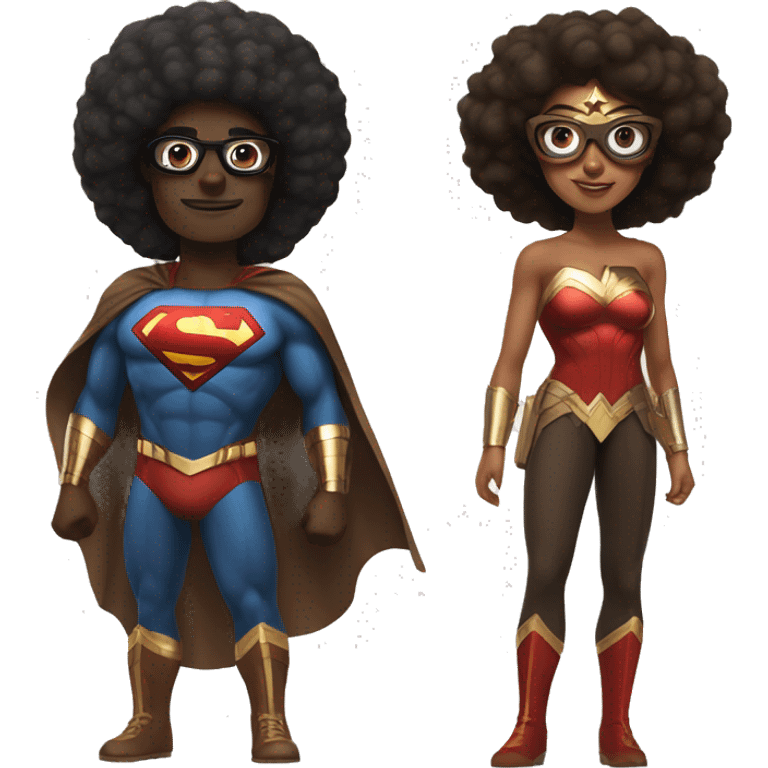 afro wonderwoman with brown superman with glasses emoji