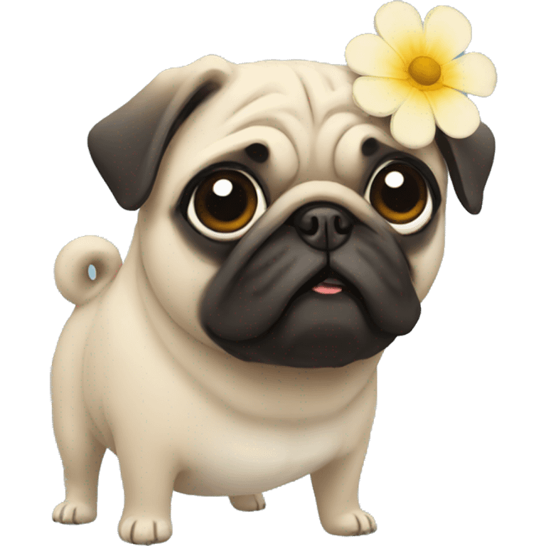 Pug with flower emoji