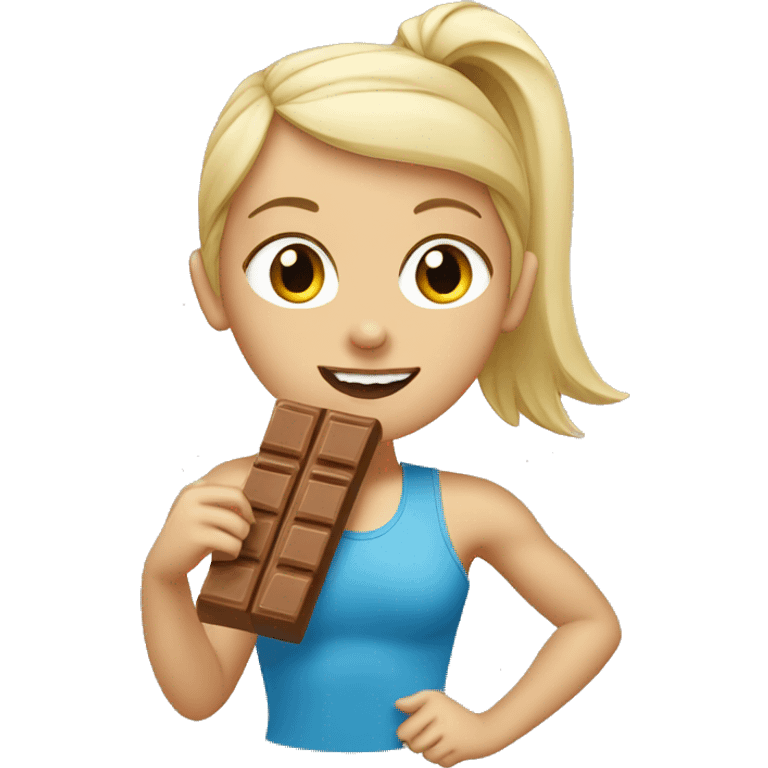 Sporty blond girl eating protein bar  emoji