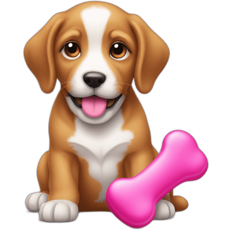 puppy with pink toy bone sit emoji