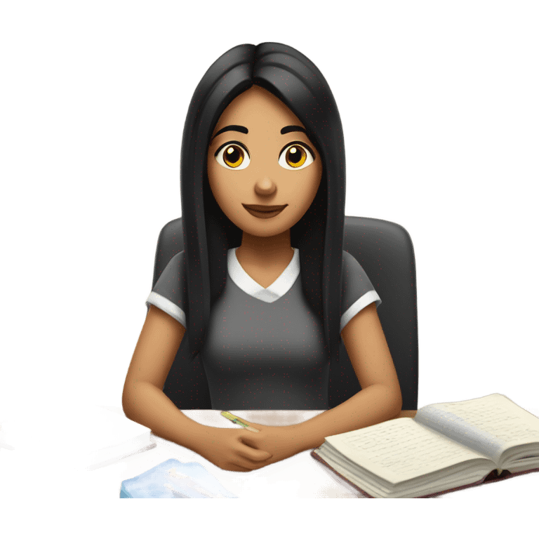 a girl with black hair studiyng emoji