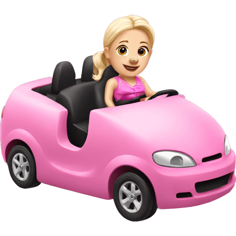 A pig driving a pink barbie car emoji