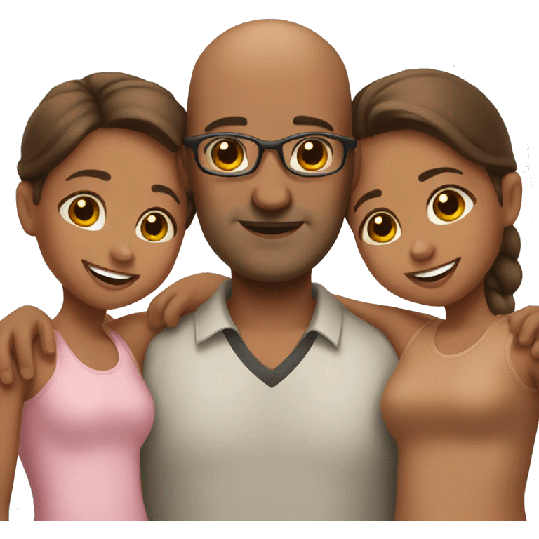 A brown dad who is bald with his two brown daughters emoji