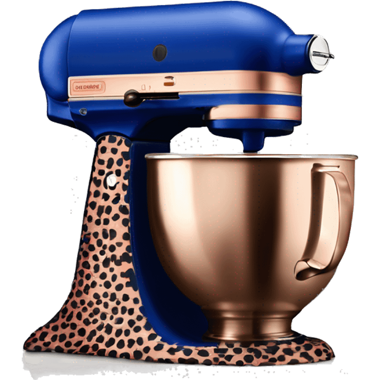 Realistic royal blue kitchenaid mixer decorated in rose gold and black leopard print spots emoji