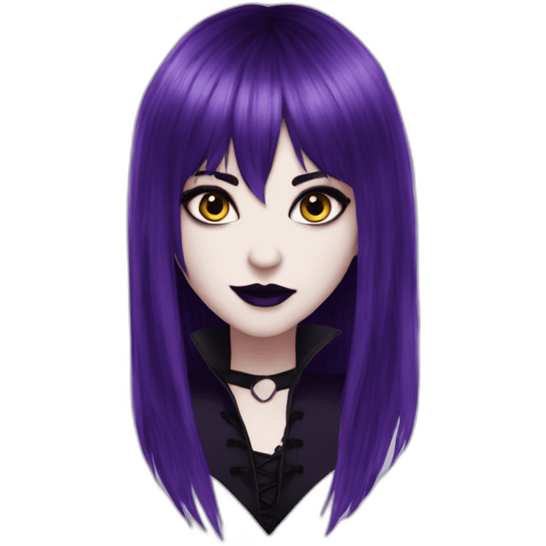 Elissabat-with-bangs-long-hair-purple-and-black-vampire-with-fangs-goth-makeup emoji