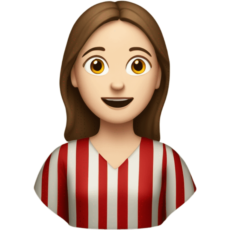 White woman with brown hair 11th century, with vertical red striped tunic saying hurrah! emoji