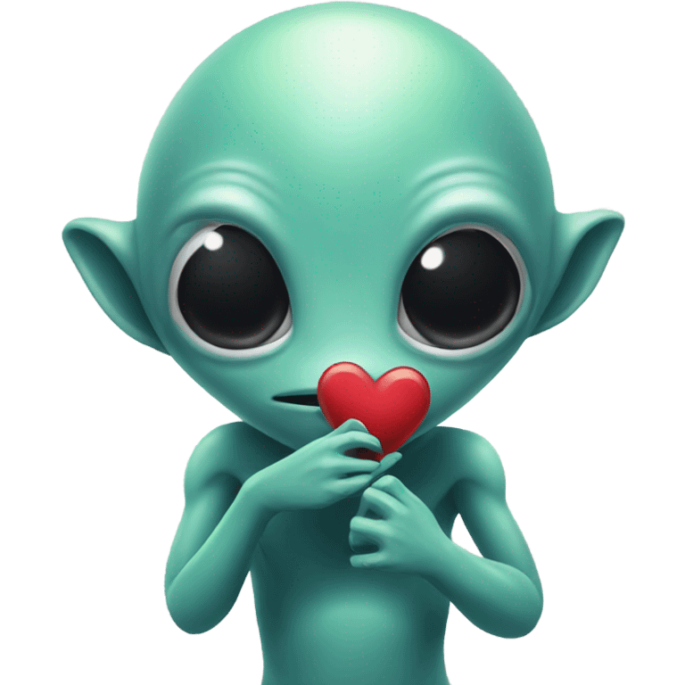 Alien holding a heart emoji