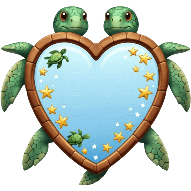 Heart shaped Mirror with turtle and stars emoji