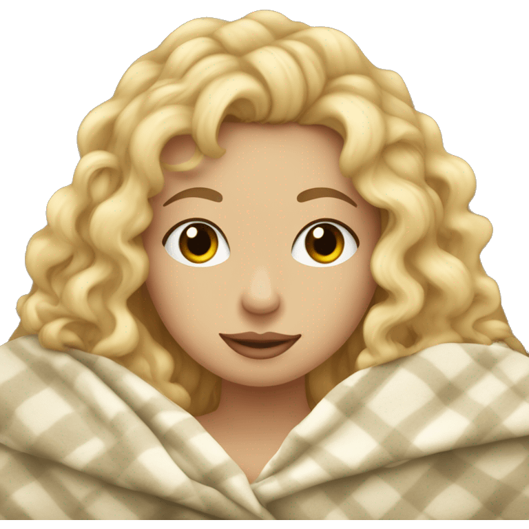 Blonde  hair curly girl inside a blanket sipping coffee emoji