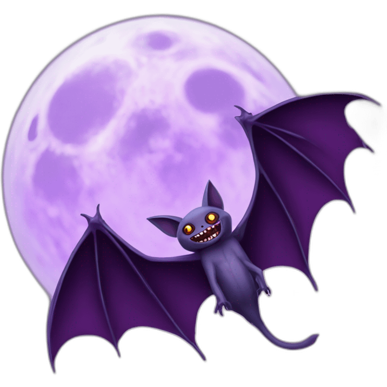 realistic full moon with evil vampire bat purple dripping wings emoji