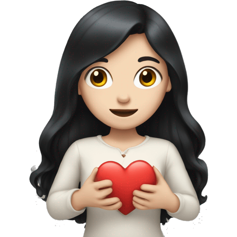 Pale girl with long black hair holding heart in her hands  emoji