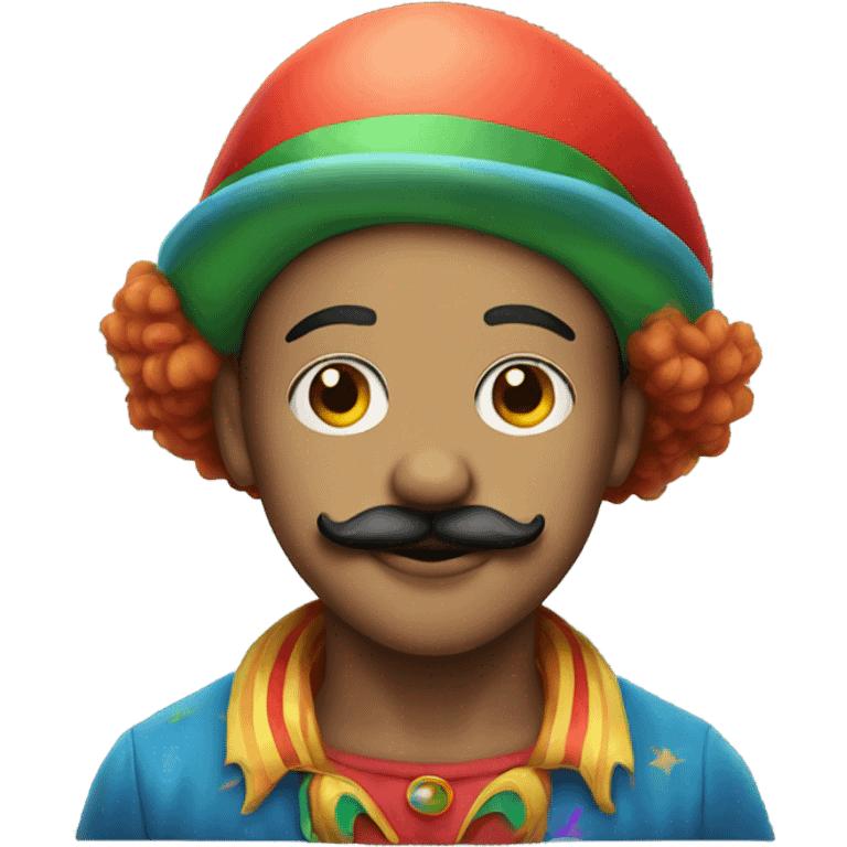 serene boy with mustache wearing a clown hat emoji