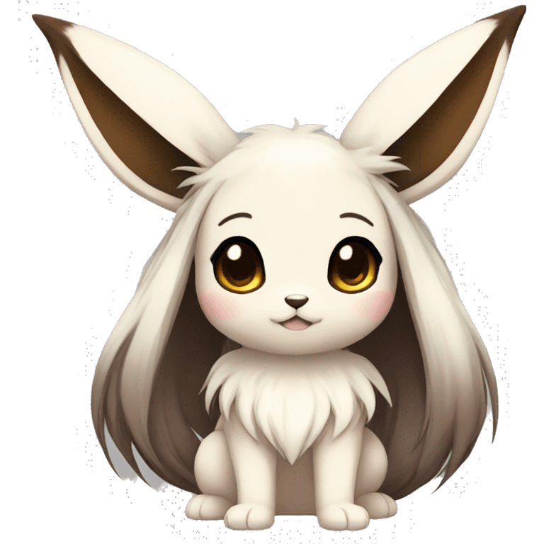 Kawaii Pale Shiny Eevee with dark brown long emo hair covering her eyes Full Body emoji