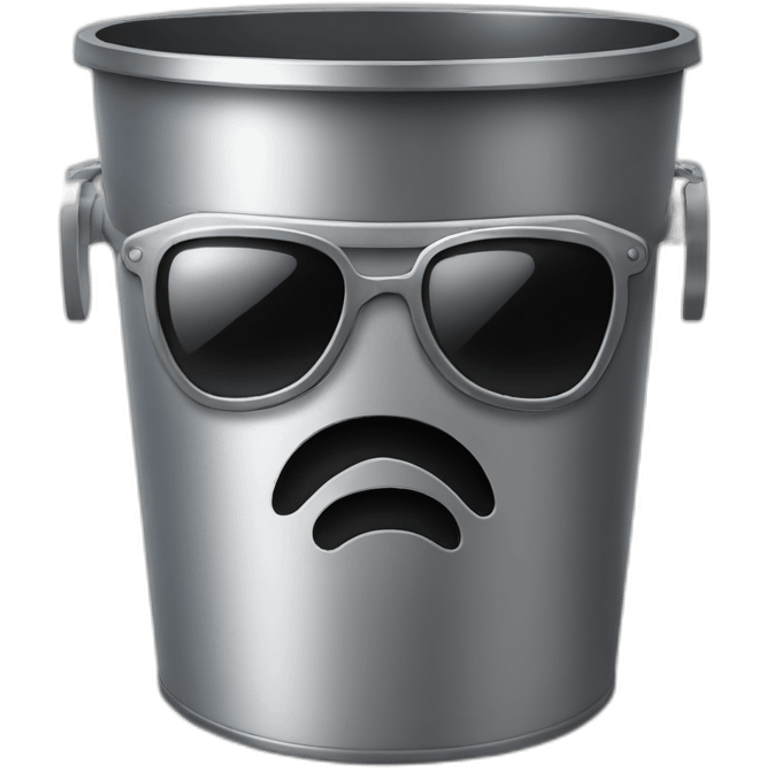 metal trash can with similing sunglasses face, brain on top emoji