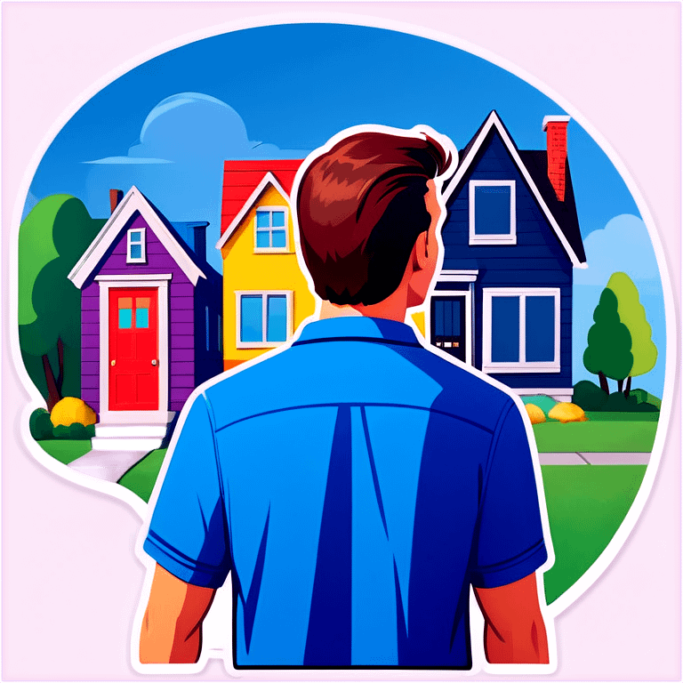 A man looks at two opposite houses with nice front yards emoji