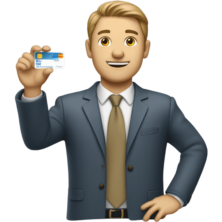 white guy in business casual look showing a credit card  emoji