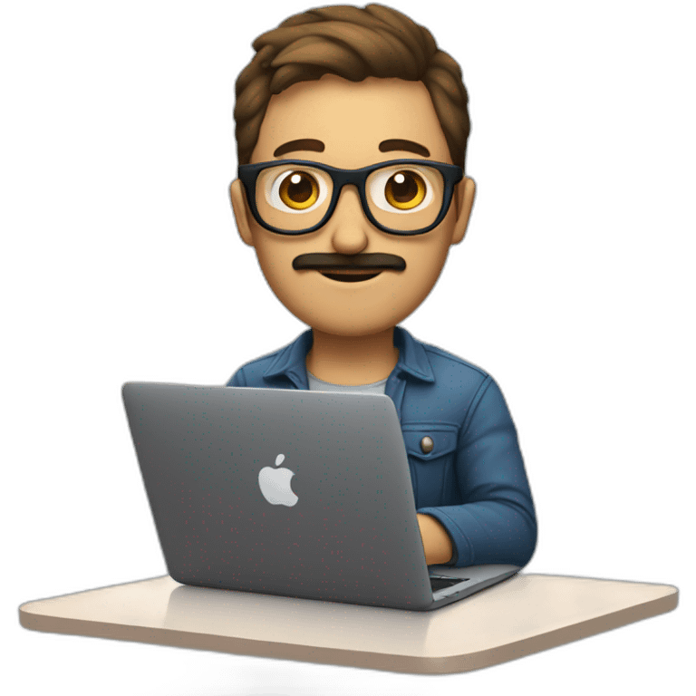 developer with a MacBook with glasses and a moustache and short hair emoji