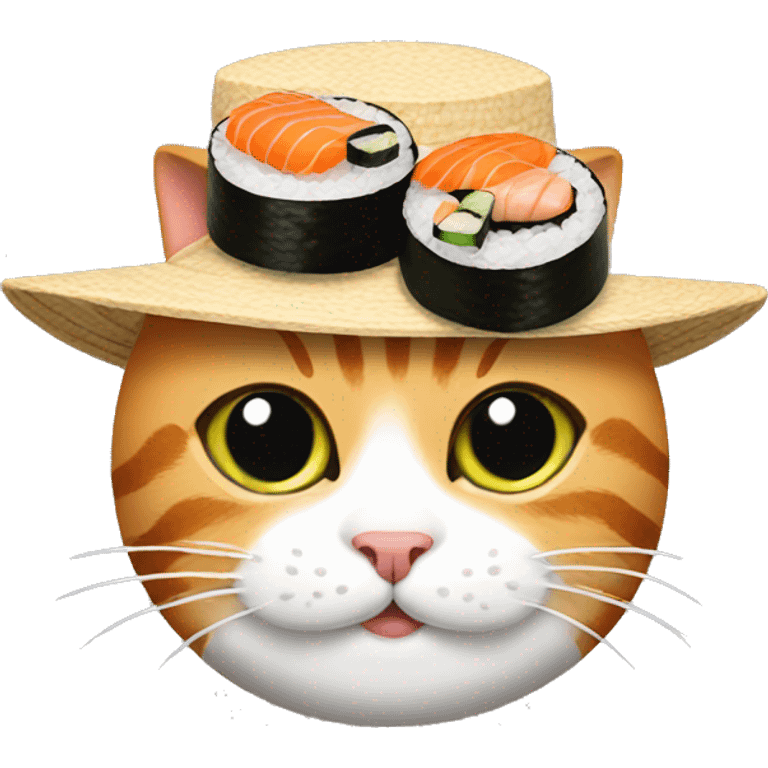 cat wearing a hat made out of sushi emoji