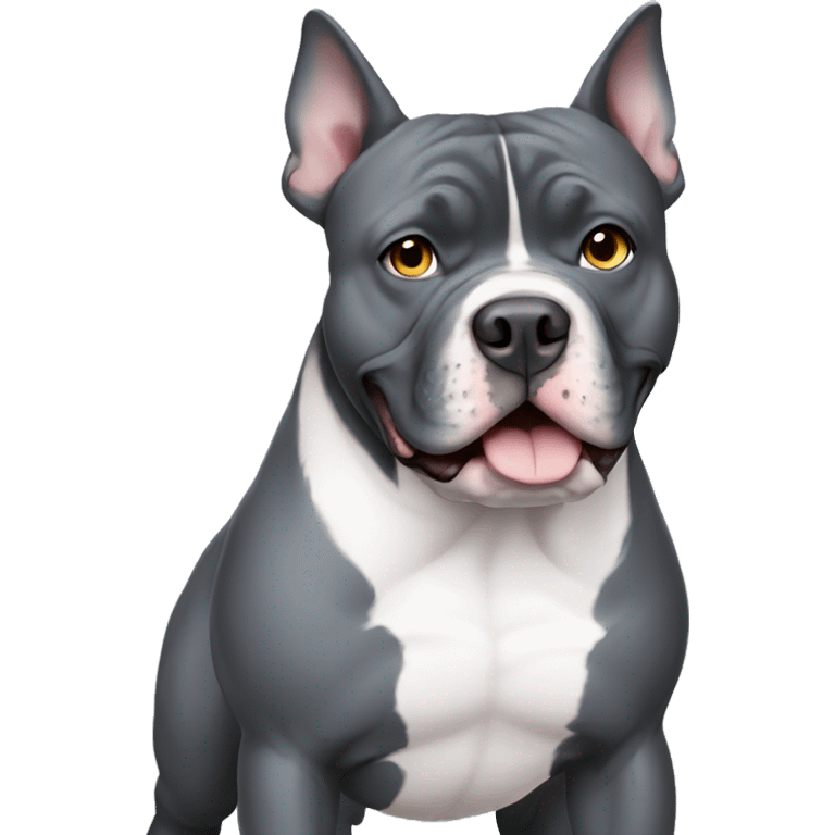 full-length dark gray American bully with erect ears and blue eyes emoji