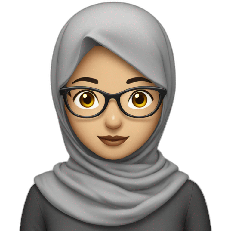 muslim asian girl with gray hijab and glasses emoji