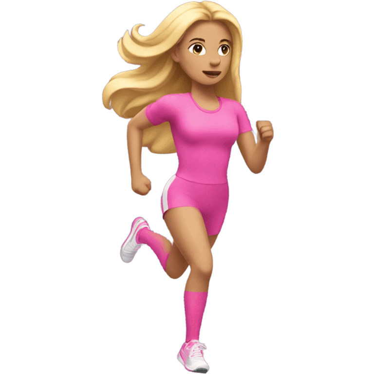 Running queen with long blonde hair wearing pink emoji