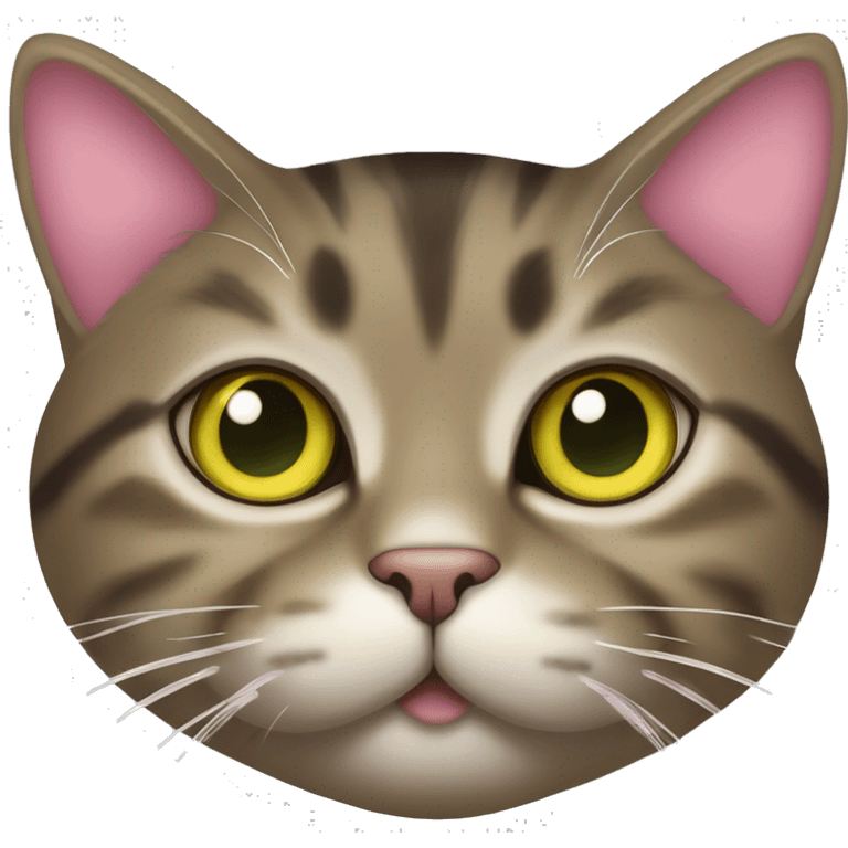 brown mackerel tabby cat with greenish yellow eyes and pink bow emoji