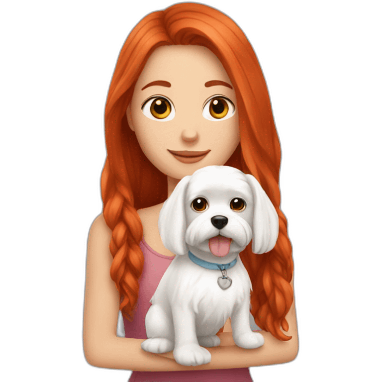 Red-haired girl with Maltese dog emoji