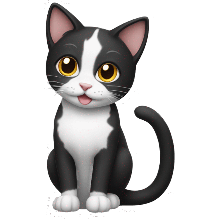 black and white cat with a little tail and cute ears emoji