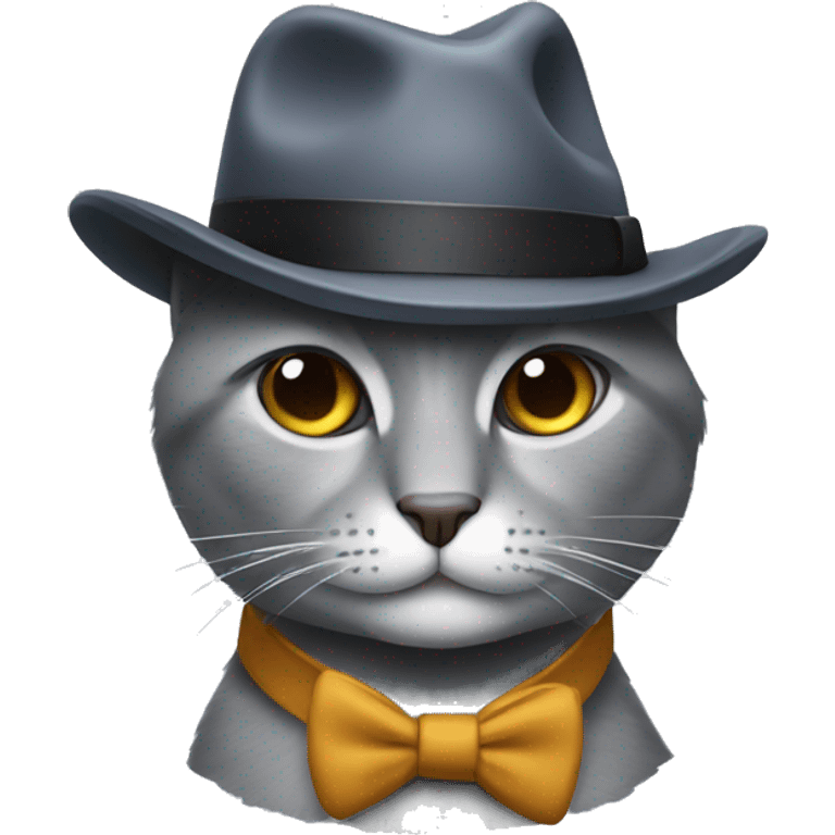 Grey cat wearing a fedora emoji