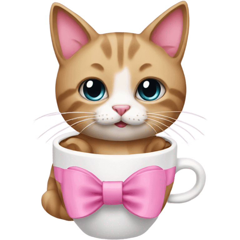 Cat wearing pink bow drinking coffee  emoji