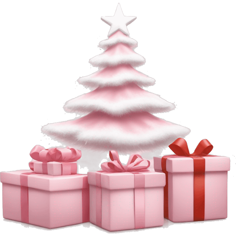 Light pink Christmas gifts under a white Christmas tree  emoji