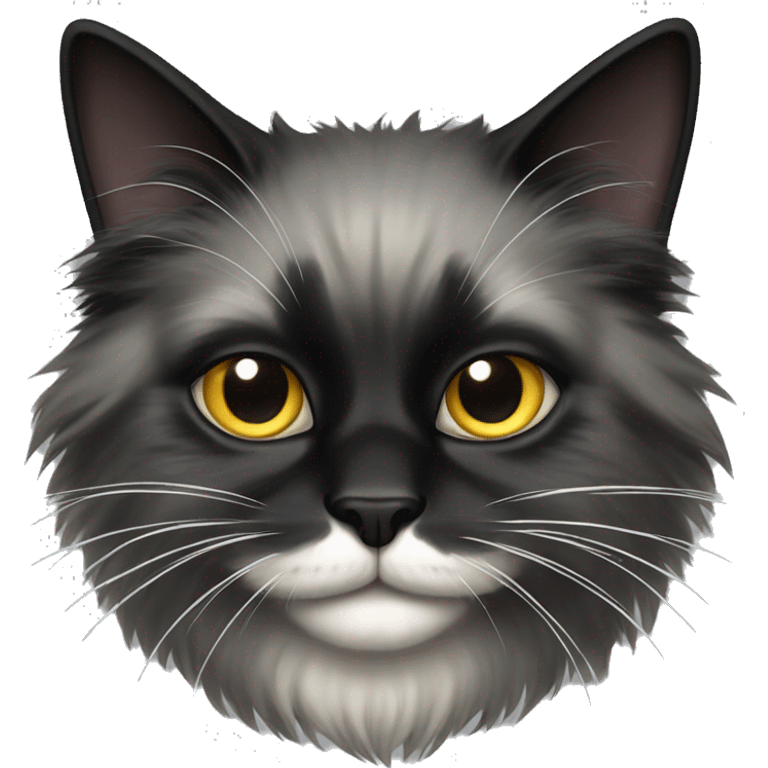 black cat domestic long-haired with half white mouth emoji