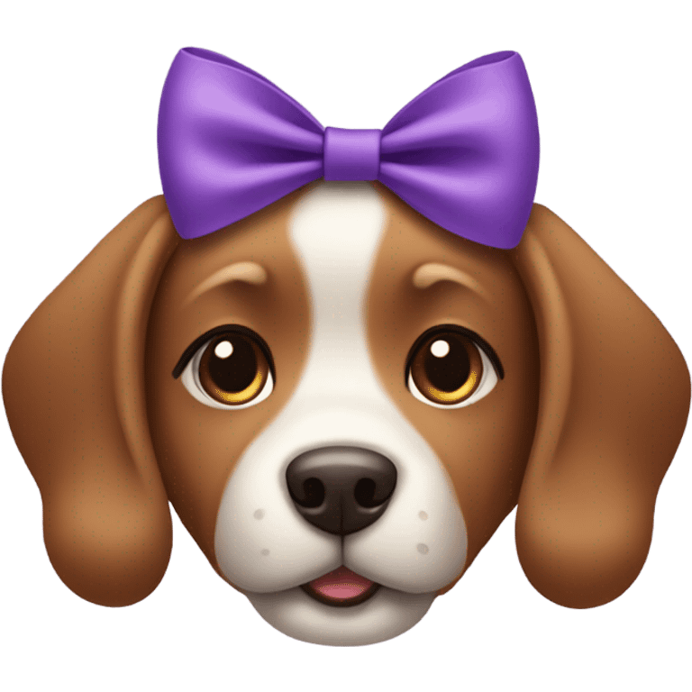 Brown cute dog with purple bow emoji