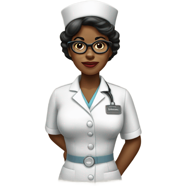 Black 1960s nurse woman with hat and glasses emoji