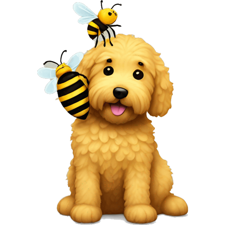 Golden doodle hugging a bee emoji