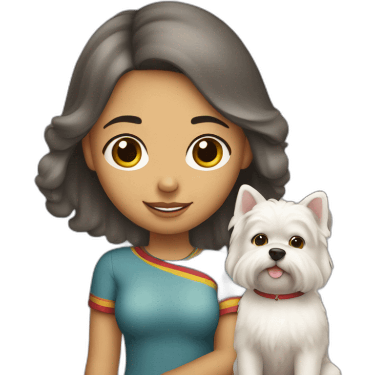 Venezuelan girl with a white west highland teerier dog in her hands emoji