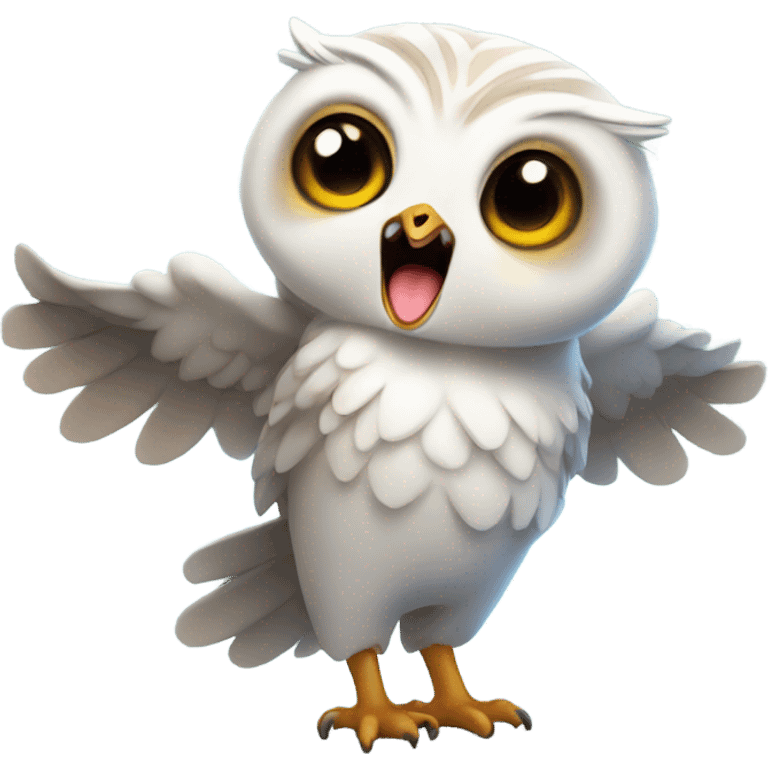 Waking up and yawning cute magical baby owl emoji