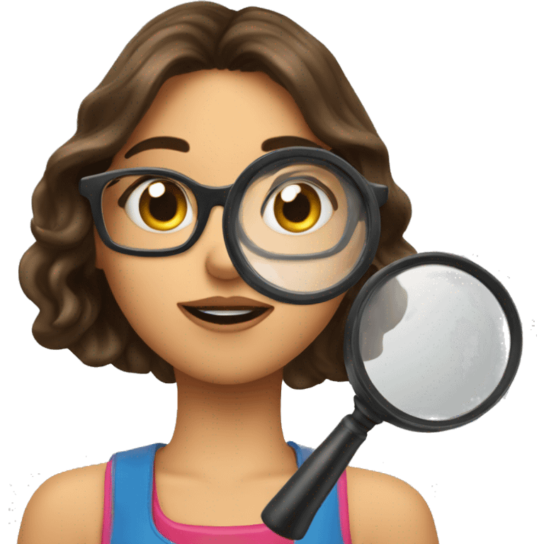 Emoji of brunette girl with magnifying glasses throwing a kiss emoji