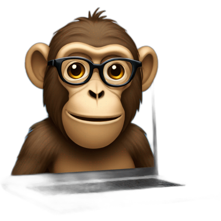 monkey with glasses and beard behind a laptop emoji