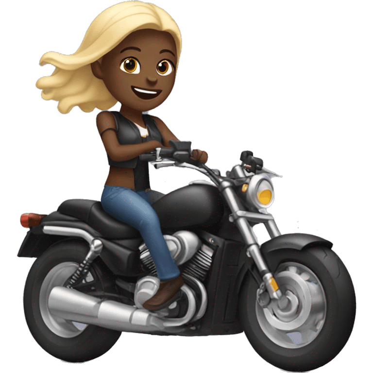 Black guy riding motorcycle with black girl that has blonde hair brown eyes  emoji